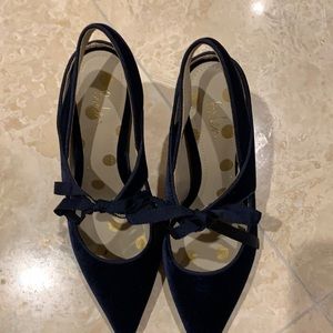 Boden lace up blue leather pump